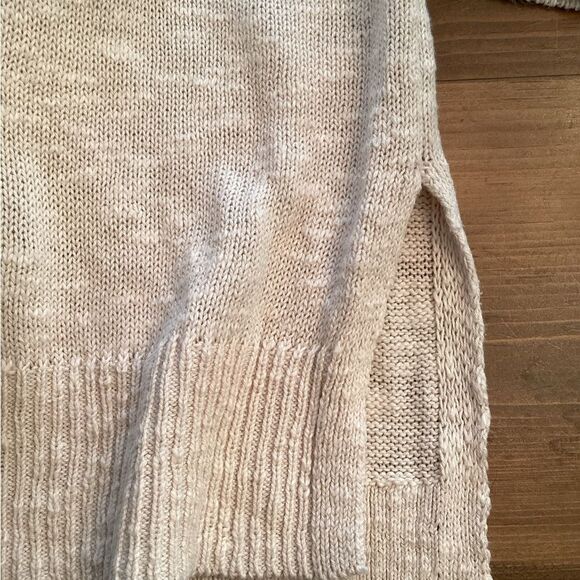 RACHEL ZOE SIZE LARGE BEIGE COTTON LINEN LONG SLEEVE CREW NECK TUNIC SWEATER - Picture 7 of 8